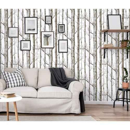 17.7" X 118"Birch Tree Wallpaper White and Brown Peel and Stick Wallpaper for Bedroom Bathroom Tree Contact Paper for Cabinets Removable Self Adhesive Shelf Drawer Liner Wall Decor Vinyl