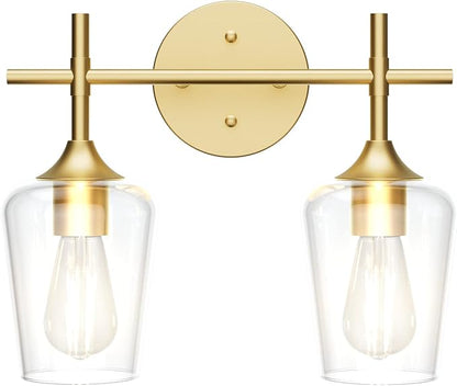 Ralbay Gold Bathroom Light Fixtures 2-Lights with Clear Glass Modern Wall Mount Lighting Industrial Farmhouse Gold Bathroom Vanity Lights Wall Sconce