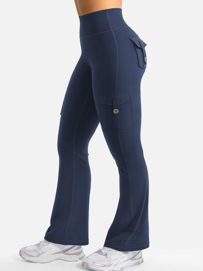 YEOREO CoreFlex Women Workout Flare Leggings with Pockets Scrunch Cargo Gym Yoga Leggings Blue Navy XL