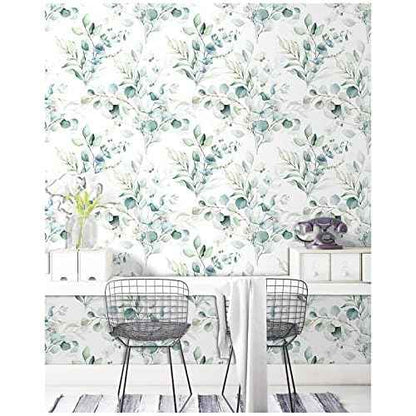 Floralplus Peel and Stick Wallpaper Boho Eucalyptus Leaf Wallpaper for Bathroom Renter Friendly Removable Wallpapers Stick On Contact Paper for Bedroom Home Decor 17.5 x118 in