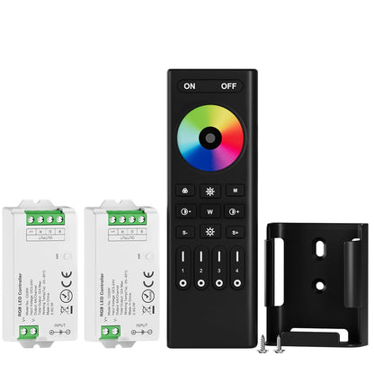 BTF-LIGHTING 5050SMD FCOB COB Dimming RF 2.4GHz Wireless Remote RC01RFB &4PCS C01RF Tuya Controller Kit 4 Zones Group Control PWM Single Color (+V -V) 2pin LED Neon Rope Light DC5V DC12V DC24V