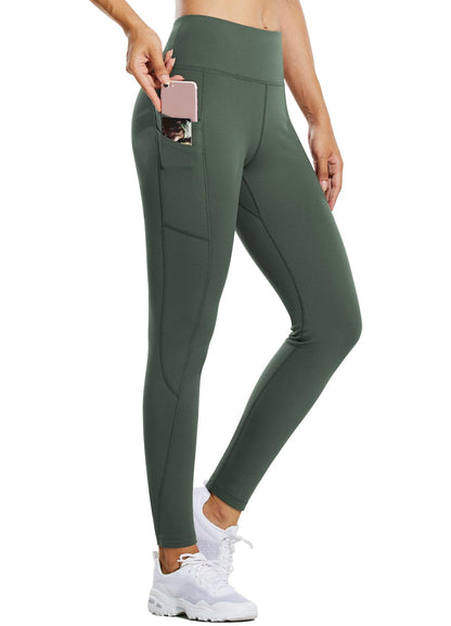 baleaf Thermal Leggings for Women Fleece Lined Waterproof Winter Hiking Pants Warm Tights Cold Weather Running Gear Army Green 2XL
