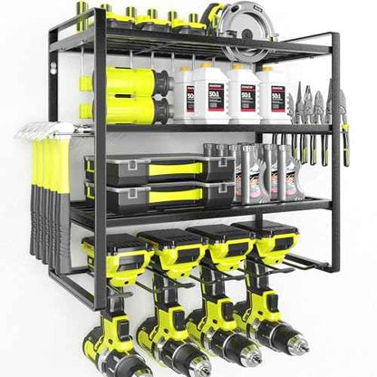 KAFAHOM Power Tool Organizer, Garage Tool Organizers and Storage,Drill Holder Wall Mount, Storage Rack for Cordless Drill, Heavy Duty Tool shelf with Screwdriver Holder/Pliers Holder/Hammer Holder
