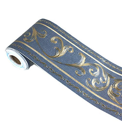 UPREDO 3D Decorative Floral Molding Wallpaper Border Peel Stick Waterproof Wall Ceiling Border for Bathroom Kitchen Backsplash Tiles Sticker,4 Inch by 16.4Ft (Navy)
