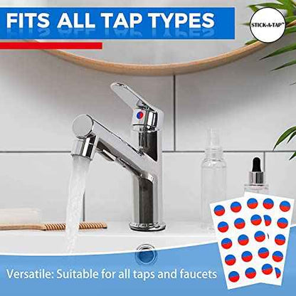 Faucet Stickers, 15 Hot and Cold Water Stickers - Kitchen Faucet Stickers - Red & Blue Vinyl Tap Faucet Transfer Stickers for Bathroom ((H & C - Circle))