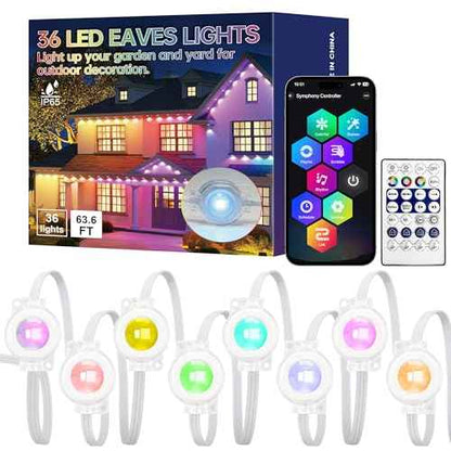 VCOKEN Permanent Outdoor Lights, 63.6ft with 36LED Outdoor Christmas Lights with App Control Remote, DIY Scene Modes Eaves IP65 Waterproof Light for Christmas, Holiday, Decor, Garden Decor