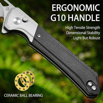 NedFoss ELF II Pocket Knife, 3.3" 14C28N Blade Button Lock EDC Knife with G10 Handle, Flipper Open, Reversible Deep Carry Pocket Clip, Lightweight Slim Utility Folding Knives for Men Women