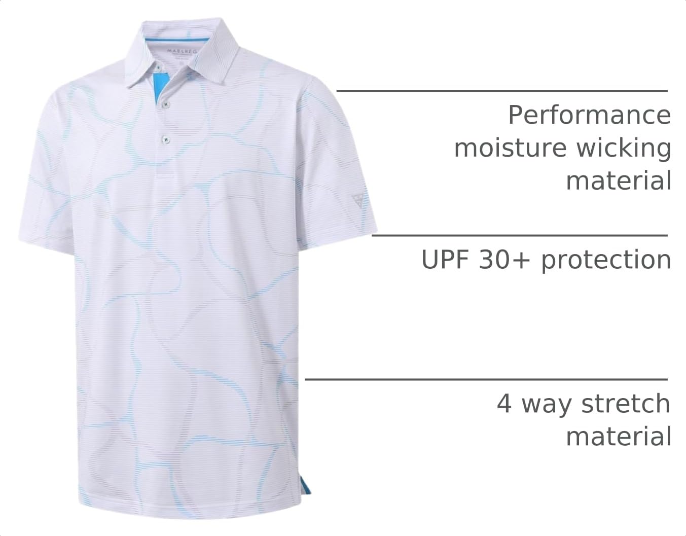 M MAELREG Golf Shirts for Men Dry Fit Print Patterns Performance Moisture Wicking Mens Polo Shirts Short Sleeve