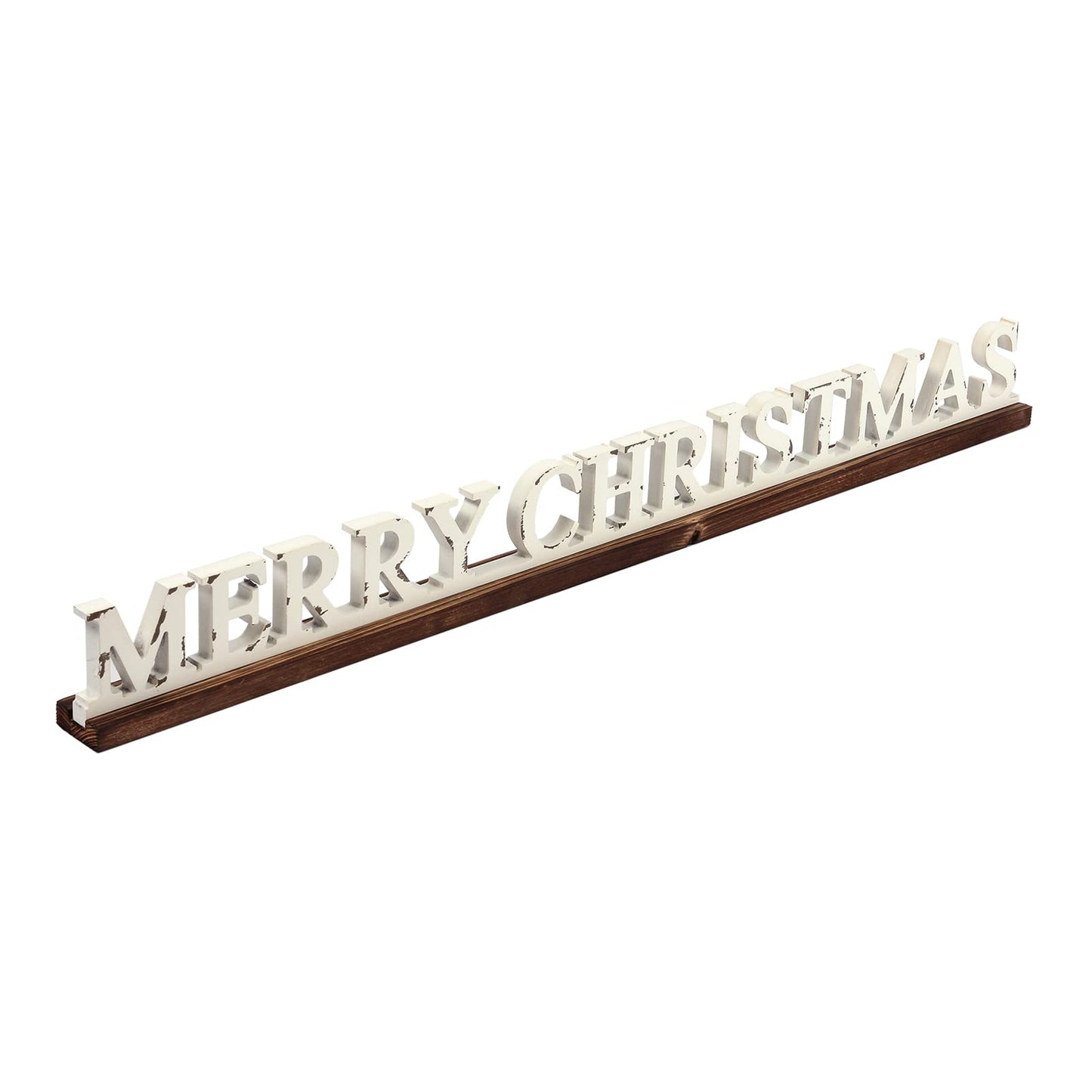 Farmhouse Merry Christmas Signs for Home Decor 36 inch, Handmade Distressed Finish White Winter Decor Christmas Wood Signs, Rustic Long Xmas Sign for Tabletop Shelf Mantle Living Room Bedroom