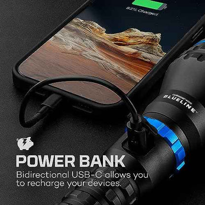 NEBO LUXTREME MZ60 Blueline Flashlight & Portable Charger | 1,000 Lumens, 5 Light Modes, 0.62 Mile Beam Distance, Rechargeable LED Flashlight, Waterproof & Durable, Includes USB-C Charging Cable
