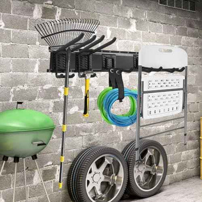 Garage Tool Organizer Wall Mount 48 inches Sturdy Storage Rack with Adjustable Hooks, Anti-Rust - Easy Installation, 12 Packs Capacity Garden Tool Organizer