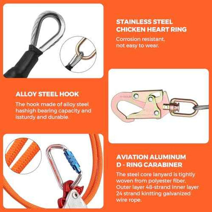Tree Climbing Flipline Kit - Flip Line1/2 X8ft Tree Climbing Rope with Triple Lock Carabiner Adjuster Steel Swivel Snap for Fall Protection,Climbing Tree Equipment