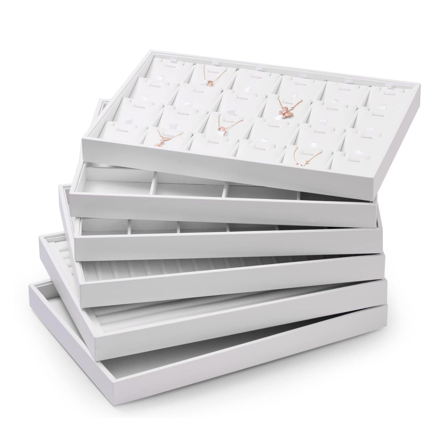 Oirlv Premium White Leather Stackable Jewelry Tray Flat Jewelry Organizer Tray for Jewelry Accessory Trade showcase