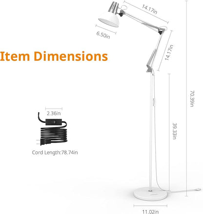 LEPOWER Floor Lamp, Swing Arm Floor Standing Lamp, Industrial Floor Lamp with Heavy Metal Base, E26 Lamp Base Floor Light, Modern Standing Reading Lamp for Living Room, Bedroom, Office White