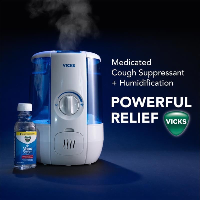 Vicks VapoSteam Medicated Liquid with Camphor, a Cough Suppressant, Helps Relieve Coughing, for Use in Vicks Vaporizers and Humidifiers, 8 Oz