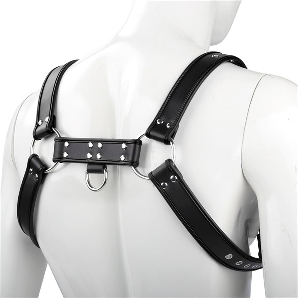 Men's Adjustable PU Leather Chest Harness, Gothic Punk Body Harness with Metal Buckles for Rave Festival Clubwear Cosplay Black