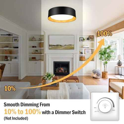 BrightHome Flush Mount Ceiling Light, 13in 2600LM 25W(300W Equiv), LED Ceiling Light Fixture 5CCT 2700K 3000K 4000K 5000K 6000K, Dimmable Ceiling Lamp for Bedroom Bathroom Hallway, Black and Wood