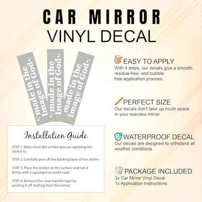 (3 Pcs) Made in The Image of God Mirror Sticker Inspirational Christian Quote Vinyl Decal for Car Rear View Mirror Window Laptop Motorcycle Faith Waterproof Sticker 4 Inches