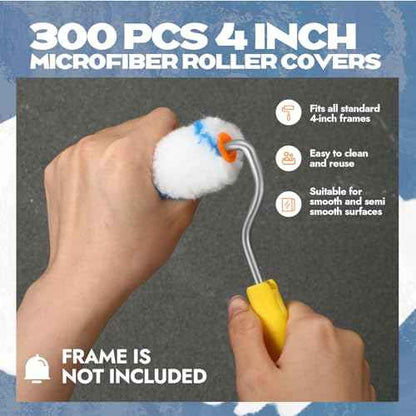 Leumoi 300 Pcs 4 Inch Mini Paint Roller Cover 1/2" Nap Small Microfiber Roller Covers Home Repair Tools House Household Supplies Kit(Blue, White)