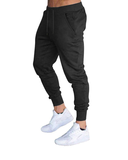BUXKR Men's Slim Joggers Workout Pants for Gym Running and Bodybuilding Athletic Bottom Sweatpants with Deep Pockets,Black,L