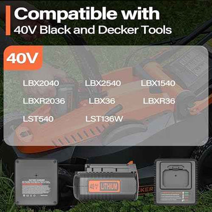 40V Replacement for Black and Decker 40V Lithium Battery LBX2040 LBX2540 LBXR36 LBXR2036 LBX1540 LST136 LST540 with LCS40 LCS36 Black and Decker 3.5Ah Battery Charger