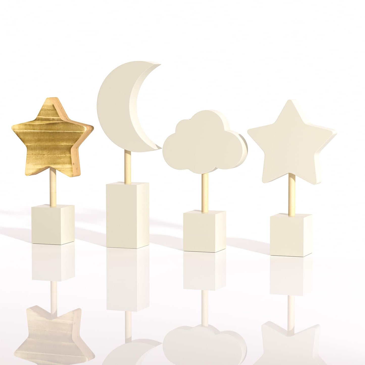 4 Pcs Wooden Moon and Stars Nursery Decor Boho Sky Cloud Nursery Shelf Decor Cute Children Baby Wall Decor for Nurseries Bedroom Kindergarten Classroom Playroom