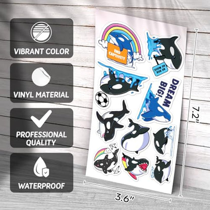 Cartoon Killer Whale Orca Stickers 50pcs Vinyl Pack for Kids Teens Ocean Lovers DIY Crafts Laptop Water Bottle Skateboard Motorcycle Bottles Bedroom Wall