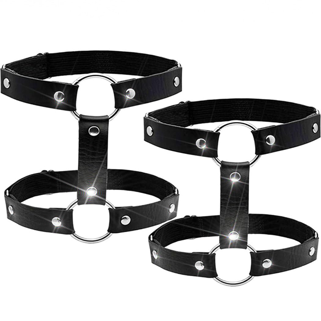 REETAN Rave Garter Belt Black Leather Punk Thigh Harness for Women