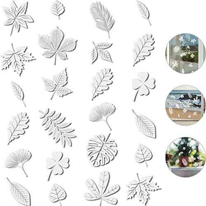 Outus 32 Pieces Leaf Window Strike Prevention Stickers Bird Deterrent Decals Anti Collision Window Clings Hummingbird Butterfly Leaf Shapes Static Stickers Prevent Bird Strikes on Glass