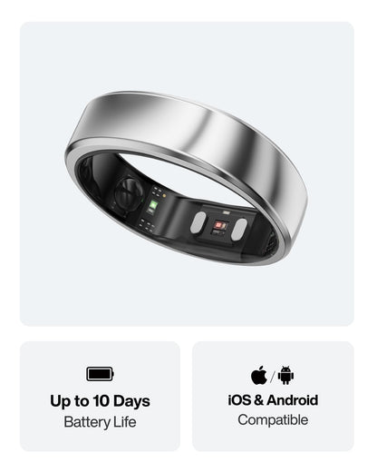 RingConn Gen 2 Air, Ultra-Thin AI Smart Ring, 10-Day Battery Life, Fitness/Sleep/Stress/HR Tracker for Women&Men, No App Fee for Standard Features, iOS & Android Compatible (Size 8, Galaxy Sliver)