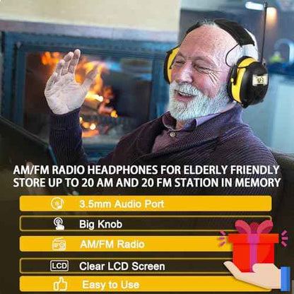BJKing AM/FM Radio Headphones with Digital Display, 30dB AM FM Hearing Protection Safety Ear Muff, Ear Protection Headphone for Mowing, Landscaping, Shooting and Construction Black-Yellow