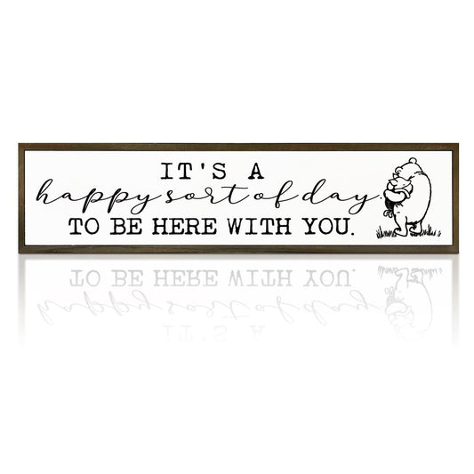 WKYAER Inspirational Decor Sign, It's A Happy Sort of Day To Be Here with You, Family Room Decors, Home Decor Accent, Master Bedroom Wall Decoration, Office Decoration for Shelf 17.8x4x1.2 inches