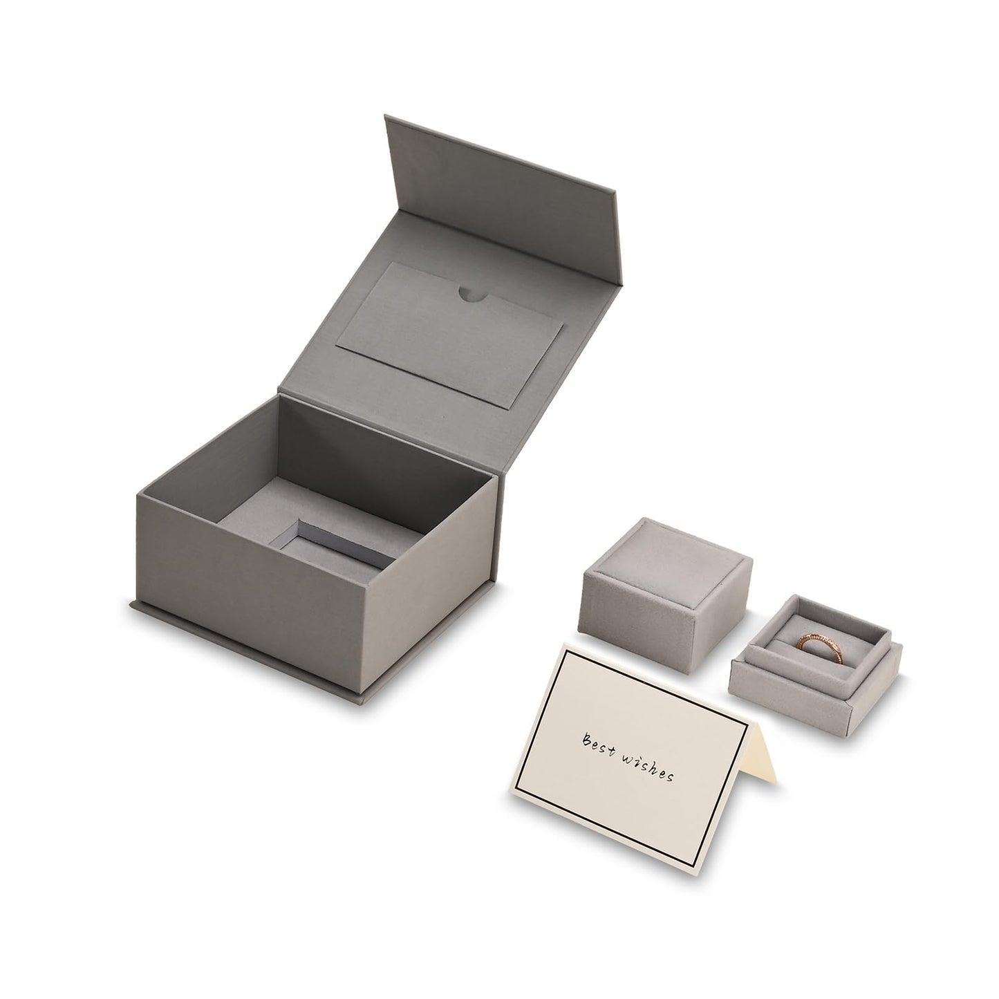 Oirlv Ring Gift Box with Lid Magnetic Gray Boxes for Wedding Proposal Gift Birthday Present with Card(Gray)