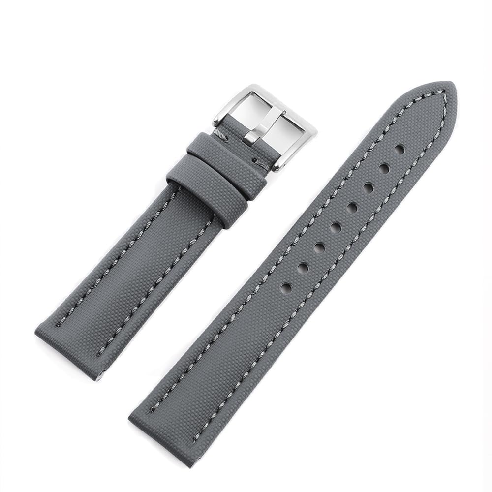 Onthelevel Water Resistant Oxford Fabric Watch Strap 18mm 20mm 22mm Sailcloth With Leather Back Lining Quick Release Watch Band Replacement (Gray, 20mm)