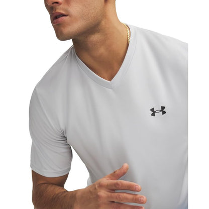 Under Armour Men's Velocity 2.0 Short Sleeve V Neck T Shirt, (015) Halo Gray / / Black, Large