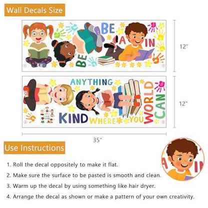 Yovkky Reading Kids Equality Inspirational Wall Decals Stickers, Positive Quote Book Neutral Toddler Nursery Classroom Decor, Diversity Home Decorations School Library Playroom Girls Boys Bedroom Art