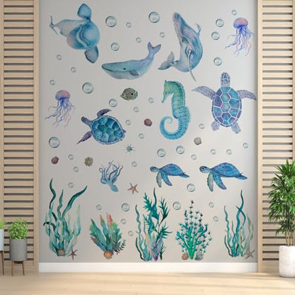 BLMHTWO 2-Piece Sea Turtle Wall Decal Set - Under The Sea Wall Decals for Bathroom, Living Room, Bedroom