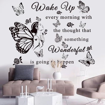 Inspirational Quote Decals: 'Wake Up... Wonderful Happening' Vinyl Wall Sticker for Office, Classroom Decor