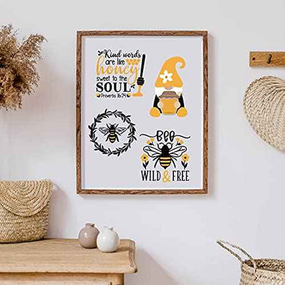 15 Pcs Bee Gnome Wall Decals Honey Bee Window Decor Clings Inspirational Quotes Window Stickers Honeybee Vinyl Gnome Wall Decals for Kitchen Office Fridge Decorations Party Supplies