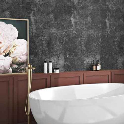 Livelynine Black Textured Concrete Wallpaper Peel and Stick for Bedroom Kitchen Living Room Accent Wall Dark Concrete Contact Paper Countertops Industrial Cement Wall Paper Bathroom Garage 15.8x78.8