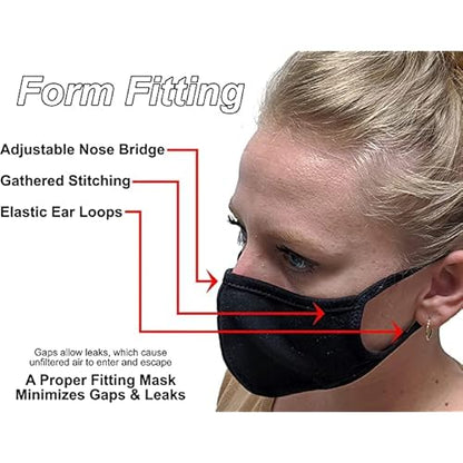 Universal Cloth Face Masks ? Reusable Dust & Allergy Masks ? 100% Cotton, 2 Layer, Washable, for Teens & Adults ? Protects from Dust, Pollen, Pet Dander & More (Black, Medium- Pack of 4)