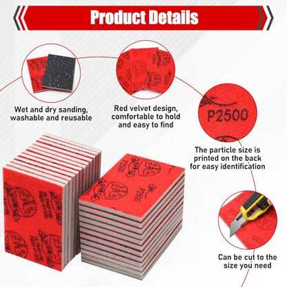 24 Pcs 3 x 4 Inch 180-3000 Grit Sanding Sponge Set, Anglecai Ultra Fine Sanding Sandpaper Pads Soft Foam Sand Block Sponge for Wet Dry Sandpaper Pads for Plastic Model Metal Wood Furniture Polishing