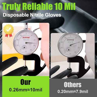 TREEGO 10 Mil Black Nitrile Gloves 100 Large, Extra Thick Disposable, Raised Diamond Grip, Latex & Powder Free ? Rubber Gloves Heavy Duty for Mechanic, Construction, Automotive