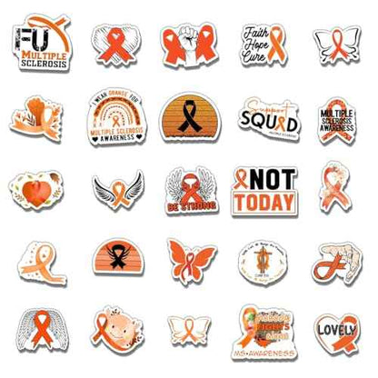 50 Pack Pcs Multiple Sclerosis Awareness Orange Ribbon Stickers for Water Bottles Waterproof Vinyl Laptop Luggage Inspirational Sticker Packs Adults Teens Aesthetic Small Decals