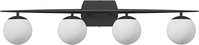 Black Vanity Lighting Fixtures, 4-Light 34.7 Inch Modern Bathroom Light with Milky White Frosted Glass Shades, Wall Lights for Bathroom, Bedroom, Living Room（G9 Bulb not Included）