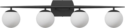 Black Vanity Lighting Fixtures, 4-Light 34.7 Inch Modern Bathroom Light with Milky White Frosted Glass Shades, Wall Lights for Bathroom, Bedroom, Living Room（G9 Bulb not Included）