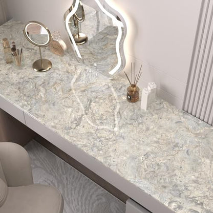 VaryPaper Grey Beige Marble Contact Paper for Countertops Waterproof Kitchen Countertop Peel and Stick Marble Wallpaper Removable Self Adhesive Granite Vinyl Wrap for Desk Cabinets Table 15.7''x78.7''