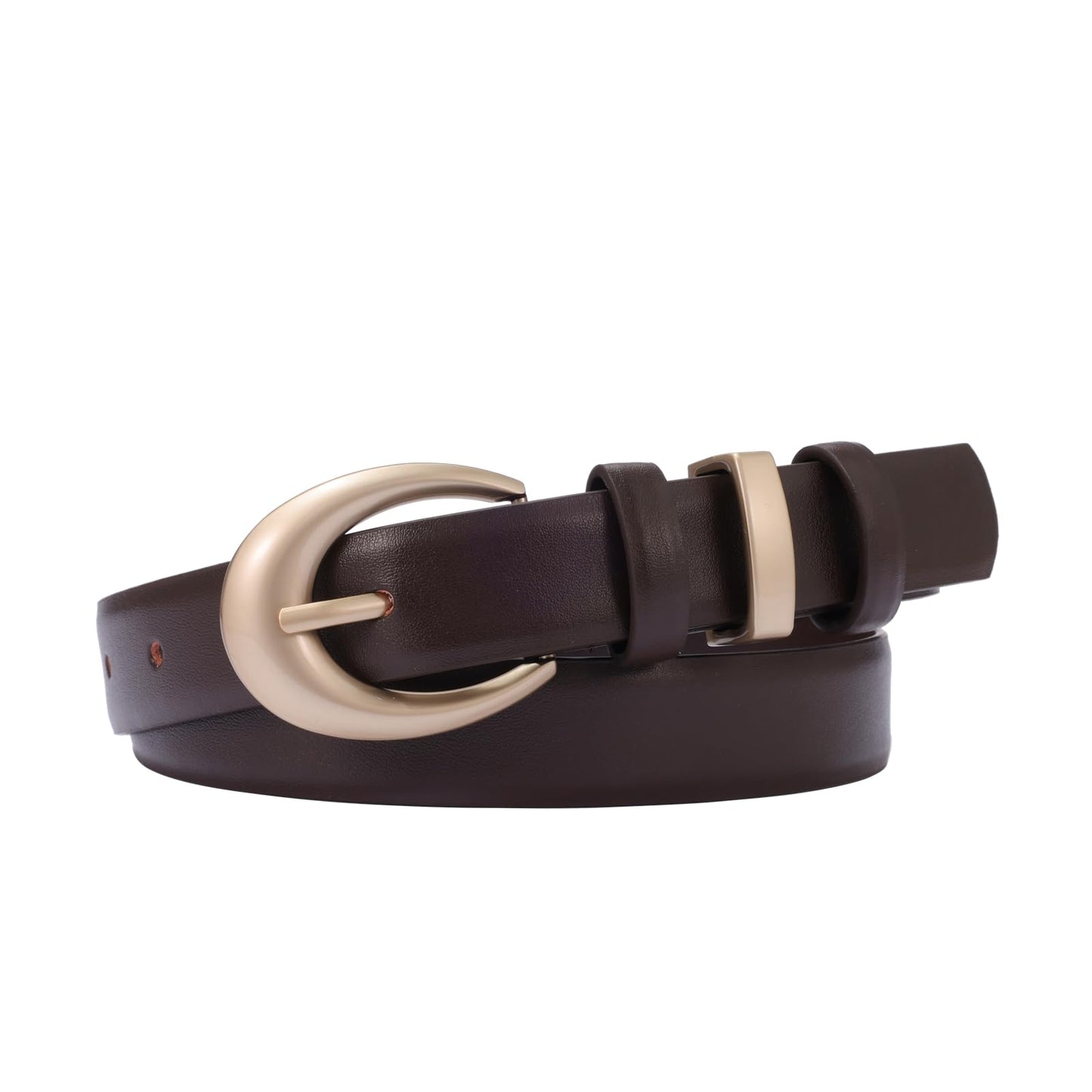 KONQUWA Women's Cow Leather Belt for Jeans Pants Fashion Ladies Skinny Dress Waist belt with Gold Buckle (Coffee/Matte Buckle,32″-38″)