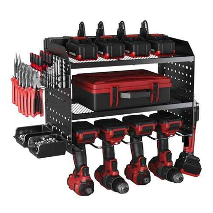 Power Tool Charging Station, Garage 4 Drill Power Tool Wall Organizer, Metal Hand Tool Storage Rack, Utility Racks, Cordless Drill and Battery Holder for Garage Organization, Gifts for Men Dad Husband