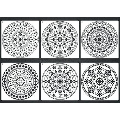 Large Mandala Stencils for Painting, 6 Unique Designs, 12" X 12" Reusable Mandala Stencil Templates for Home Decor, Large Stencils for Painting Wall